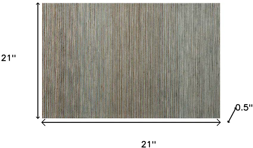 Turquoise And Blue Jute Striped Hand Woven Square Rug Photo 3