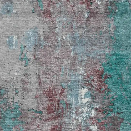 Turquoise And Burgundy Abstract Washable Indoor Outdoor Area Rug Photo 3