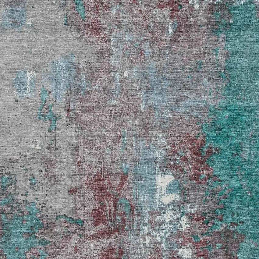 Turquoise And Burgundy Abstract Washable Indoor Outdoor Area Rug Photo 3