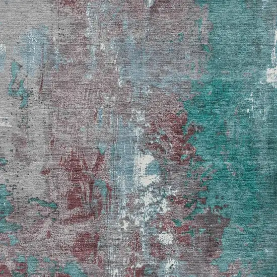 Turquoise And Burgundy Abstract Washable Indoor Outdoor Area Rug Photo 3