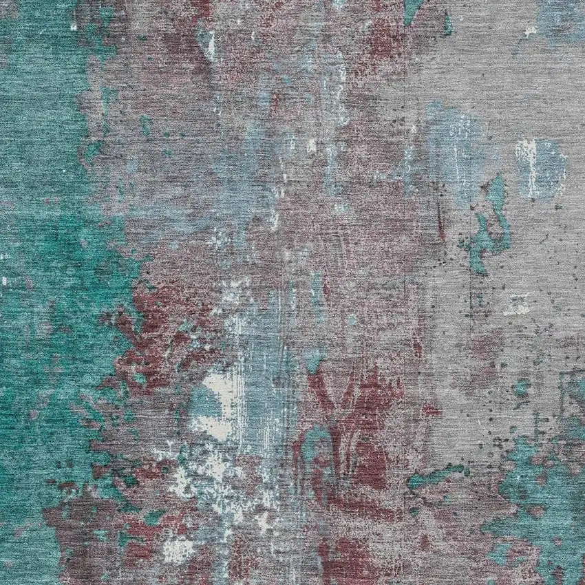 Turquoise And Burgundy Abstract Washable Indoor Outdoor Area Rug Photo 3