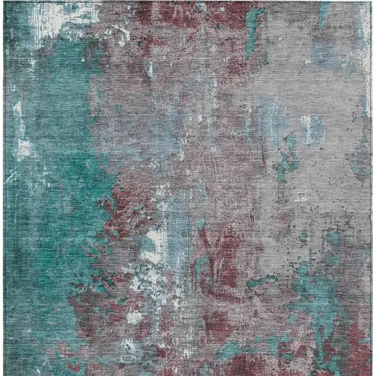 Turquoise And Burgundy Abstract Washable Indoor Outdoor Area Rug Photo 4