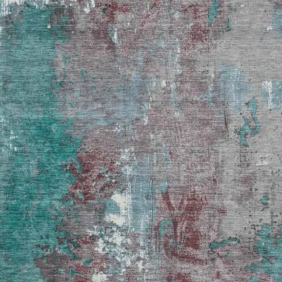 Turquoise And Burgundy Abstract Washable Indoor Outdoor Area Rug Photo 3