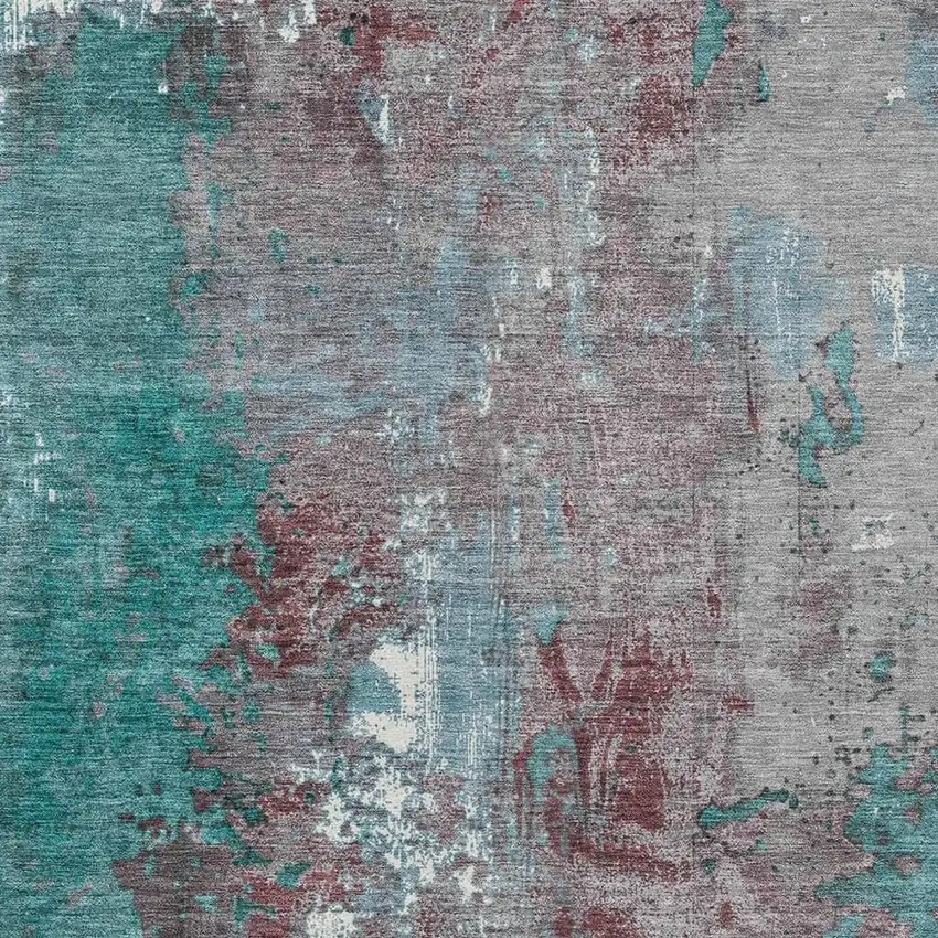 Turquoise And Burgundy Abstract Washable Indoor Outdoor Area Rug Photo 3