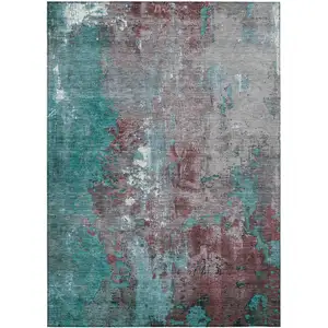Photo of Turquoise And Burgundy Abstract Washable Indoor Outdoor Area Rug