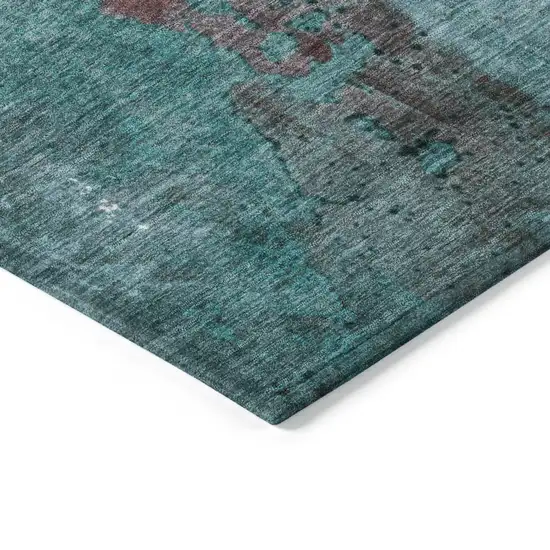 Turquoise And Burgundy Abstract Washable Indoor Outdoor Area Rug Photo 9