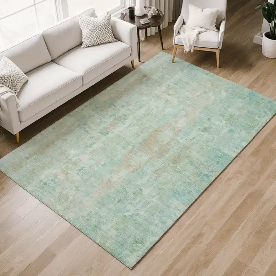 Turquoise And Copper Abstract Washable Indoor Outdoor Area Rug Photo 8