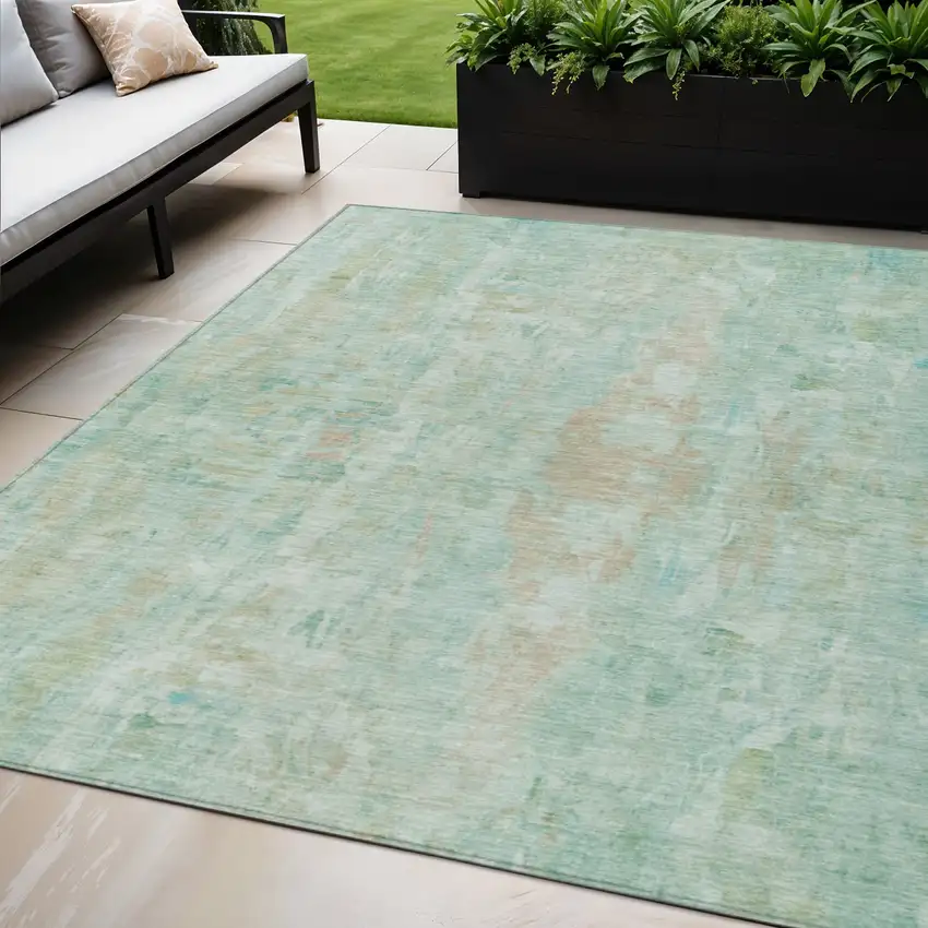 Turquoise And Copper Abstract Washable Indoor Outdoor Area Rug Photo 1