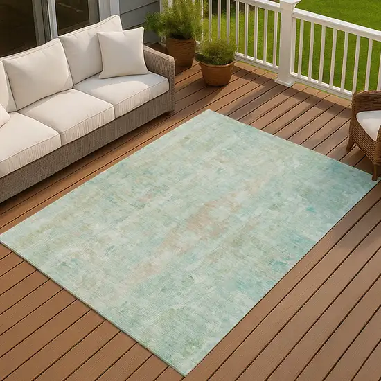 Turquoise And Copper Abstract Washable Indoor Outdoor Area Rug Photo 7