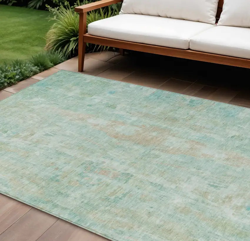Turquoise And Copper Abstract Washable Indoor Outdoor Area Rug Photo 1