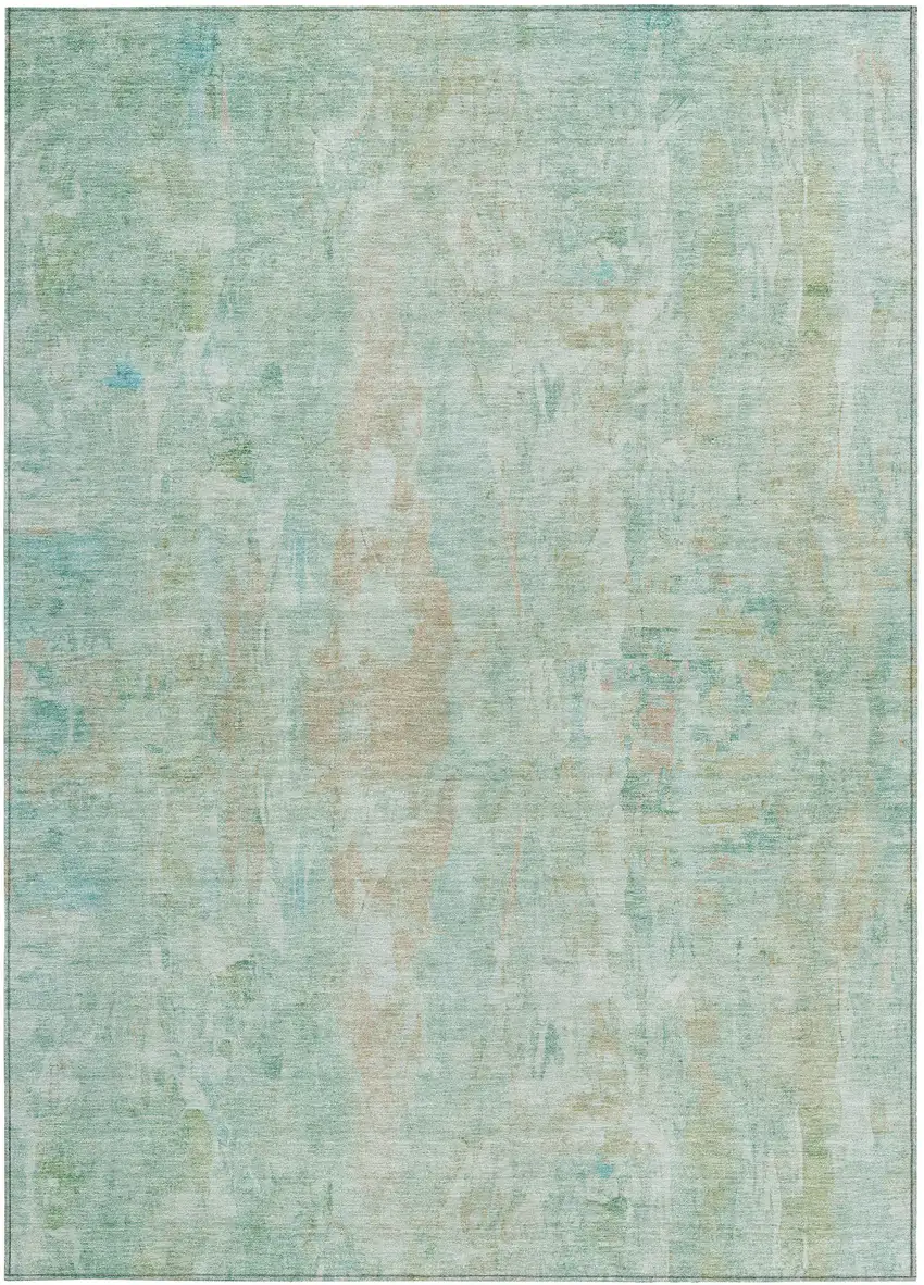 Turquoise And Copper Abstract Washable Indoor Outdoor Area Rug Photo 4