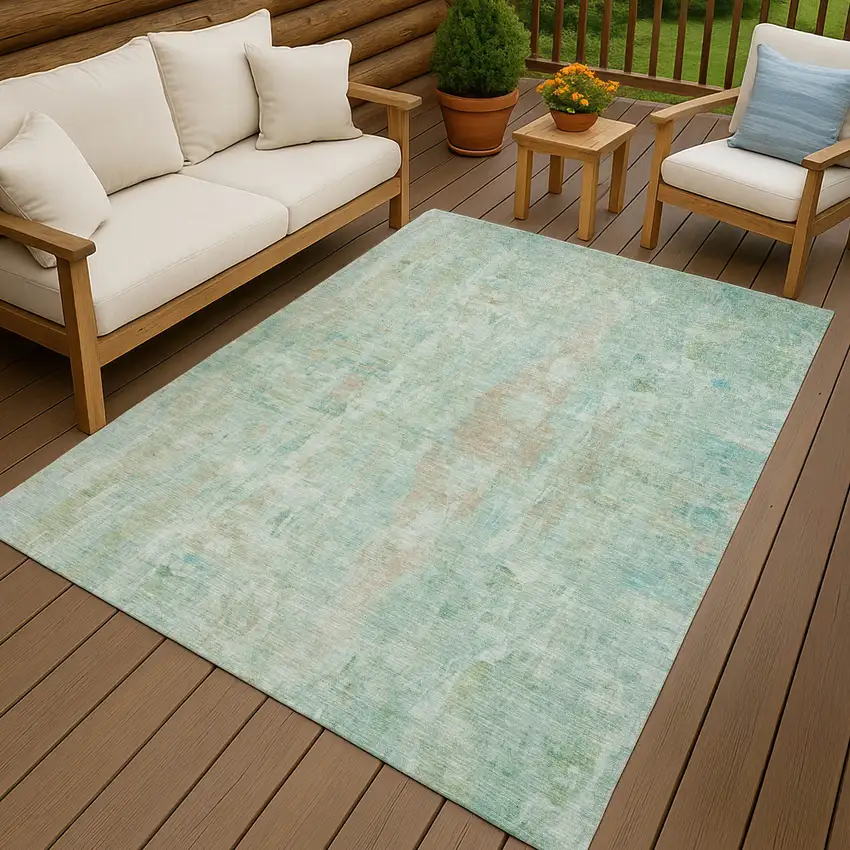 Turquoise And Copper Abstract Washable Indoor Outdoor Area Rug Photo 9