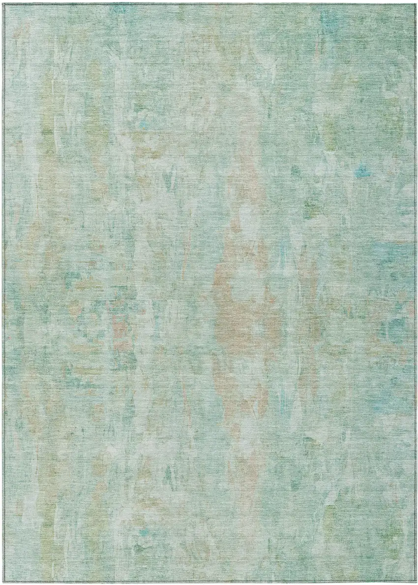 Turquoise And Copper Abstract Washable Indoor Outdoor Area Rug Photo 2
