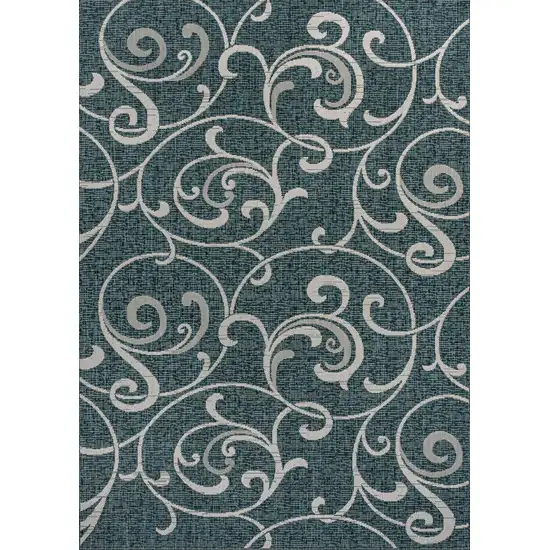 Turquoise And Cream Floral Indoor Outdoor Area Rug Photo 1