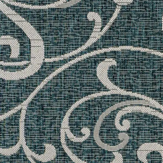 Turquoise And Cream Floral Indoor Outdoor Area Rug Photo 2