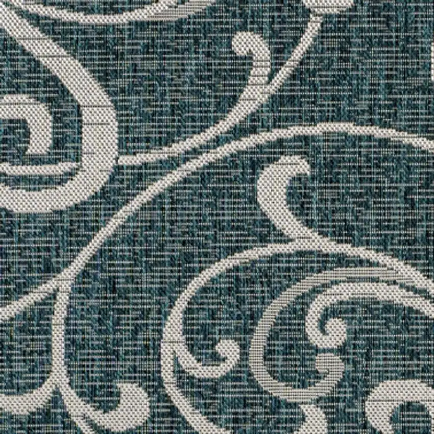 Turquoise And Cream Floral Indoor Outdoor Area Rug Photo 2
