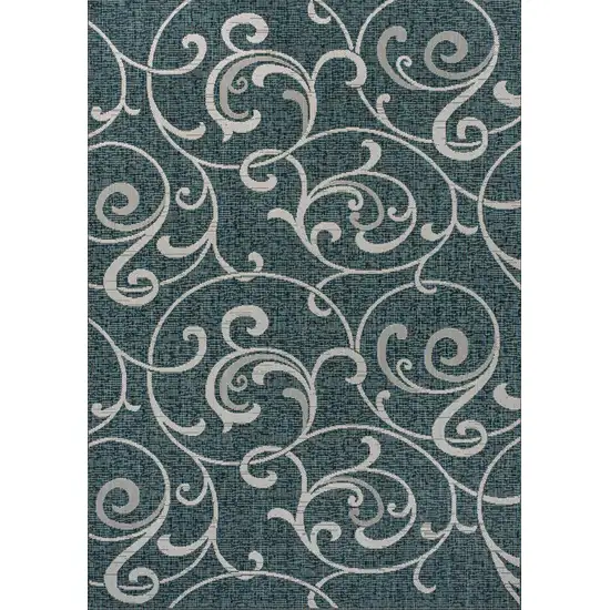 Turquoise And Cream Floral Indoor Outdoor Area Rug Photo 3