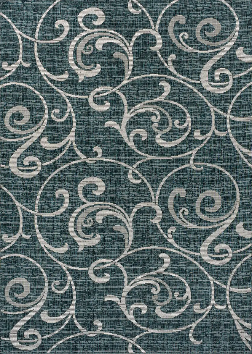 Turquoise And Cream Floral Indoor Outdoor Area Rug Photo 3