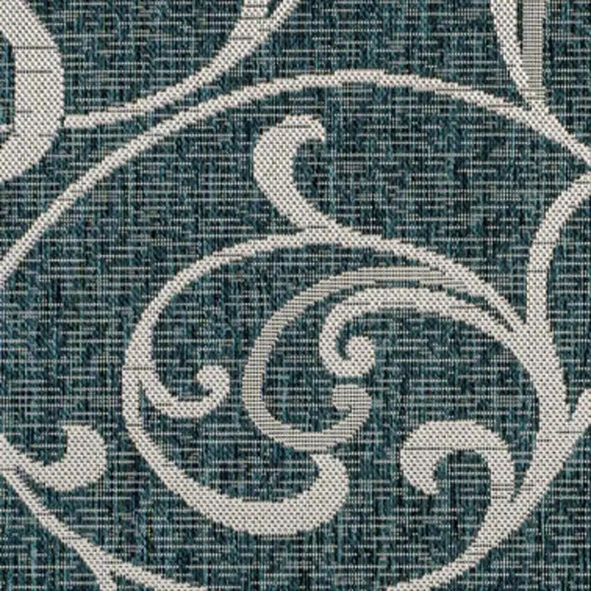 Turquoise And Cream Floral Indoor Outdoor Area Rug Photo 2