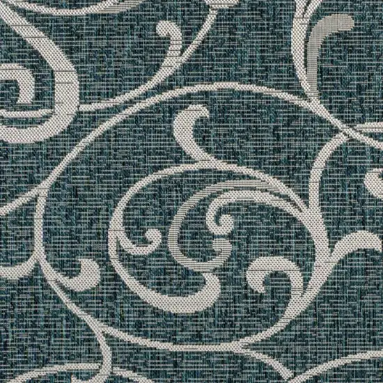 Turquoise And Cream Floral Indoor Outdoor Area Rug Photo 3