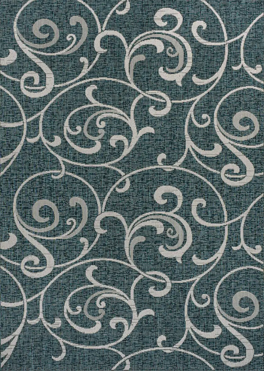 Turquoise And Cream Floral Indoor Outdoor Area Rug Photo 1