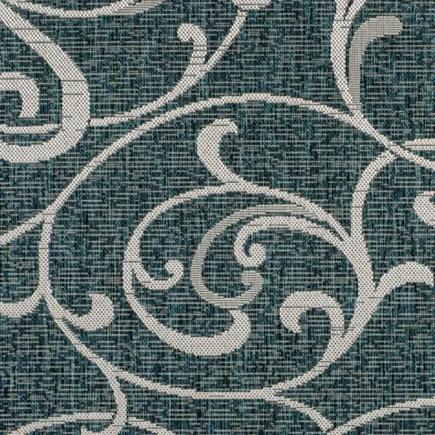 Turquoise And Cream Floral Indoor Outdoor Area Rug Photo 3