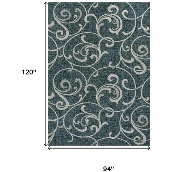 Turquoise And Cream Floral Indoor Outdoor Area Rug Photo 5