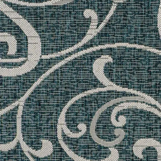Turquoise And Cream Floral Indoor Outdoor Area Rug Photo 2