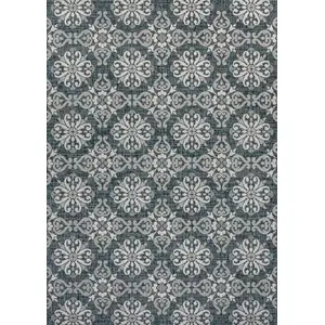 Photo of Turquoise And Cream Floral Indoor Outdoor Area Rug
