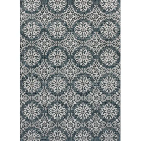 Turquoise And Cream Floral Indoor Outdoor Area Rug Photo 1