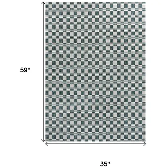 Turquoise And Cream Geometric Indoor Outdoor Area Rug Photo 3