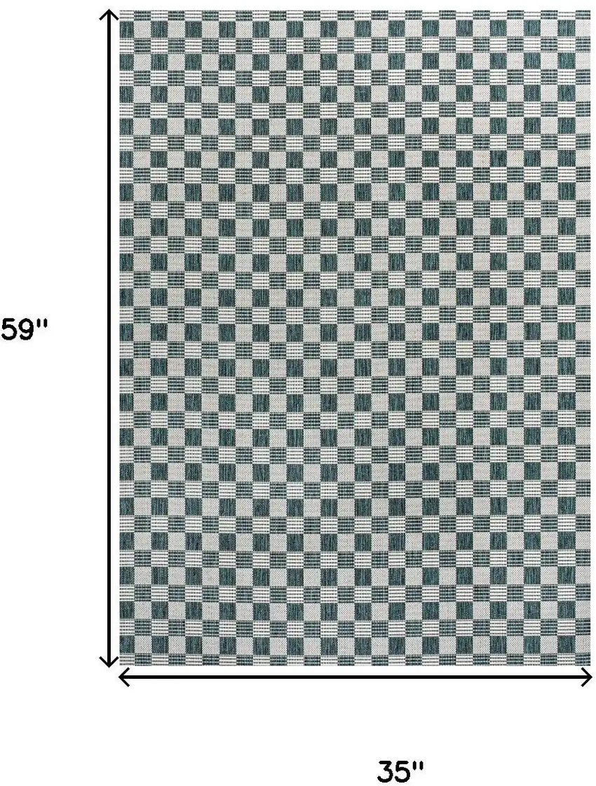 Turquoise And Cream Geometric Indoor Outdoor Area Rug Photo 3