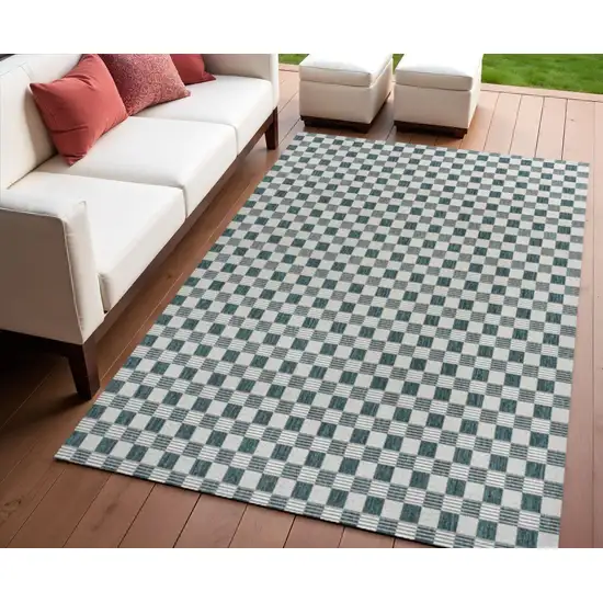 Turquoise And Cream Geometric Indoor Outdoor Area Rug Photo 1