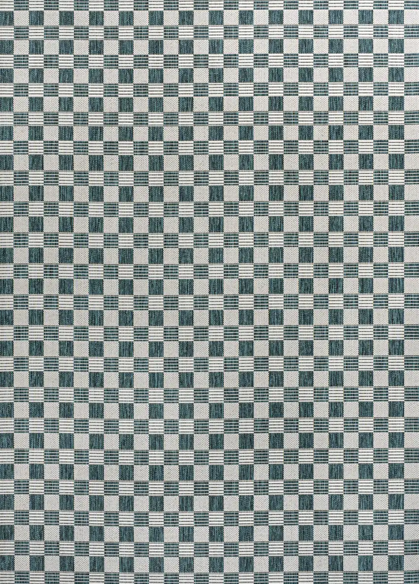 Turquoise And Cream Geometric Indoor Outdoor Area Rug Photo 1