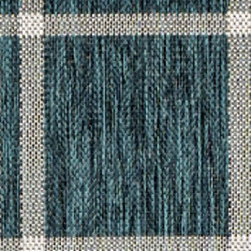 Turquoise And Cream Gingham Indoor Outdoor Area Rug Photo 2