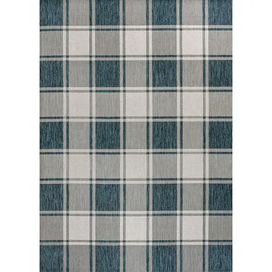 Turquoise And Cream Gingham Indoor Outdoor Area Rug Photo 1