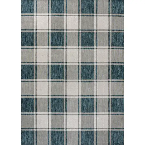 Turquoise And Cream Gingham Indoor Outdoor Area Rug Photo 3