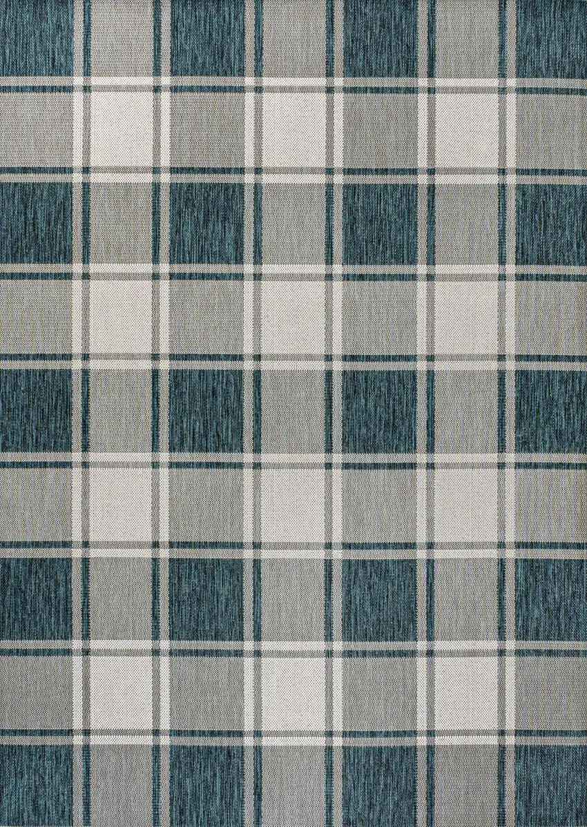 Turquoise And Cream Gingham Indoor Outdoor Area Rug Photo 3