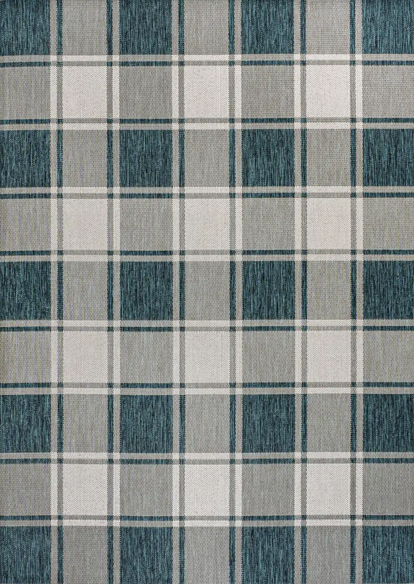 Turquoise And Cream Gingham Indoor Outdoor Area Rug Photo 1