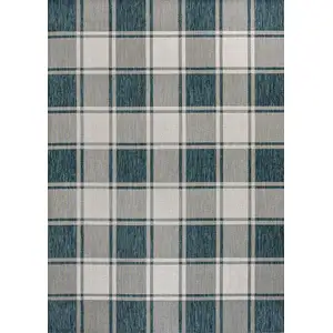 Photo of Turquoise And Cream Gingham Indoor Outdoor Area Rug