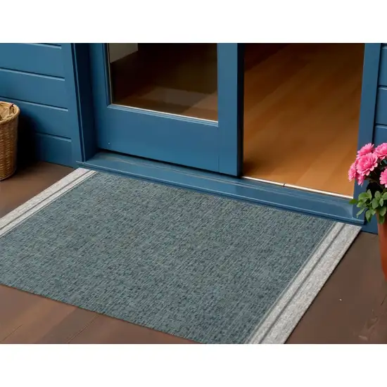 Turquoise And Cream Indoor Outdoor Area Rug Photo 1