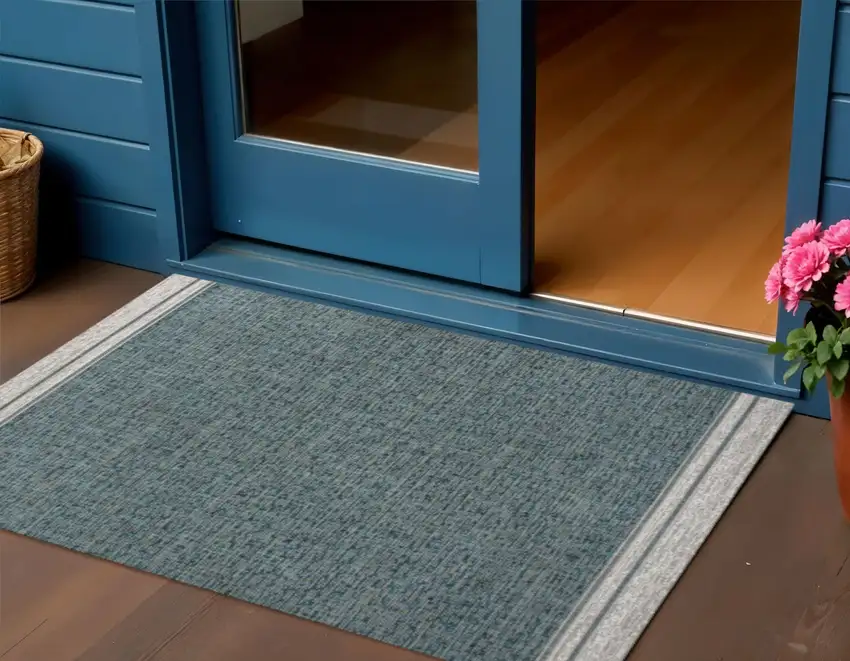 Turquoise And Cream Indoor Outdoor Area Rug Photo 1