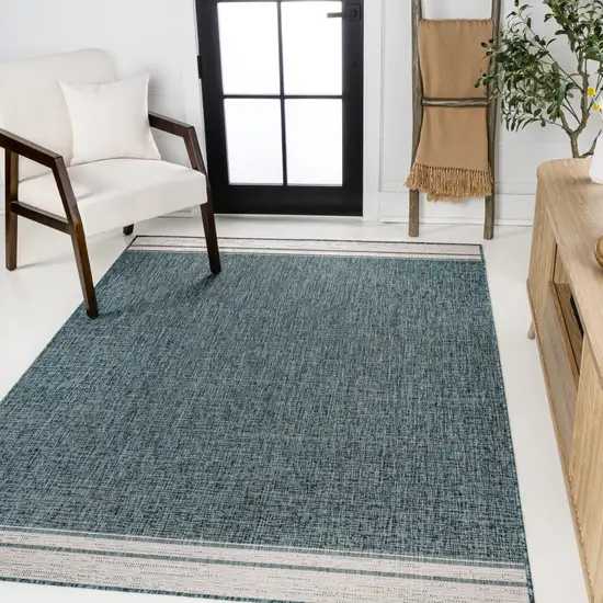 Turquoise And Cream Indoor Outdoor Area Rug Photo 5
