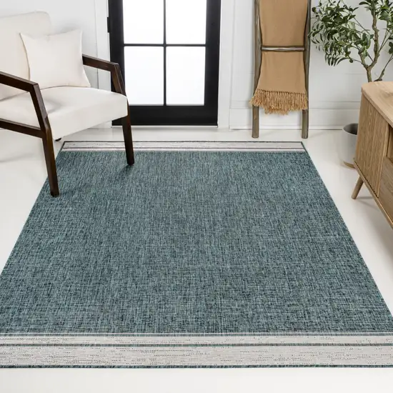 Turquoise And Cream Indoor Outdoor Area Rug Photo 7