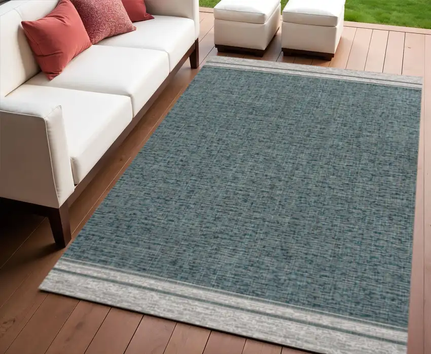 Turquoise And Cream Indoor Outdoor Area Rug Photo 1