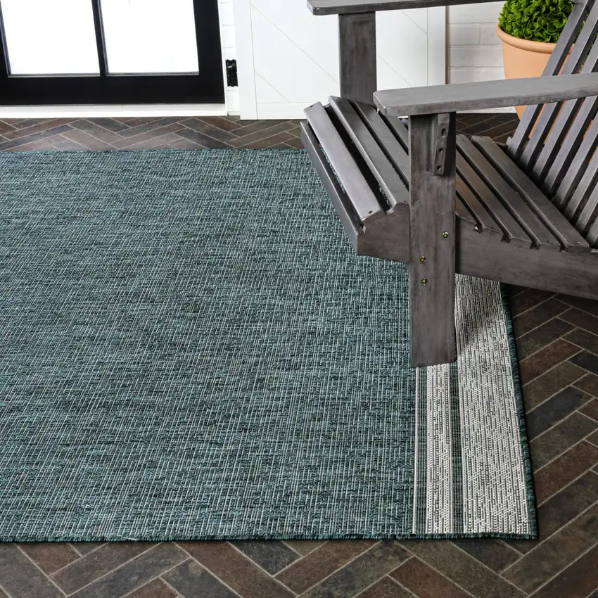 Turquoise And Cream Indoor Outdoor Area Rug Photo 9