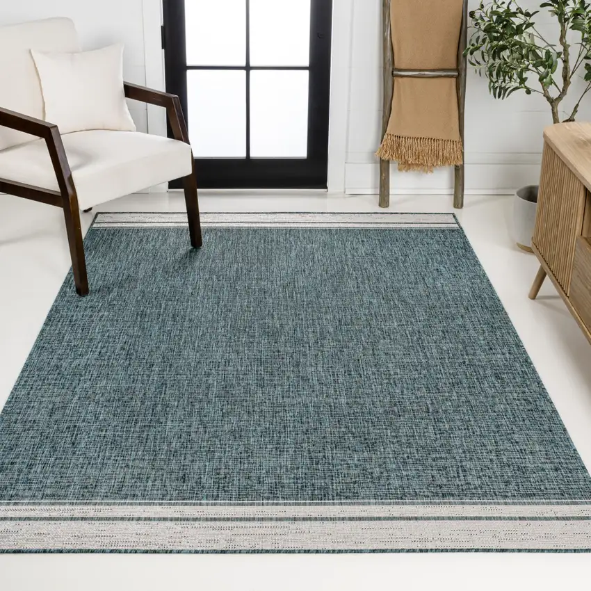 Turquoise And Cream Indoor Outdoor Area Rug Photo 7