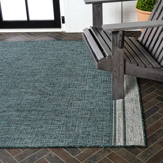 Turquoise And Cream Indoor Outdoor Area Rug Photo 9
