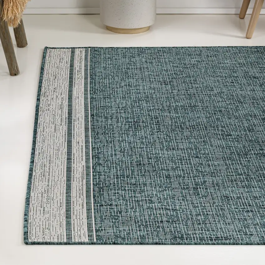 Turquoise And Cream Indoor Outdoor Area Rug Photo 6