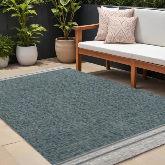 Turquoise And Cream Indoor Outdoor Area Rug Photo 1